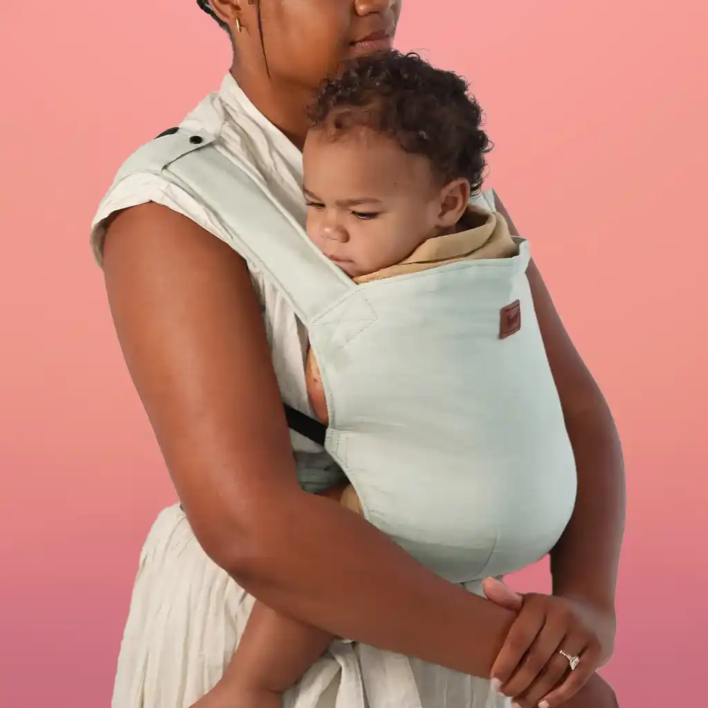 The Happy Baby Original Baby Carrier is lightweight and breathable, made from eco-friendly linen, and supports babies from 7 lbs to 45 lbs.