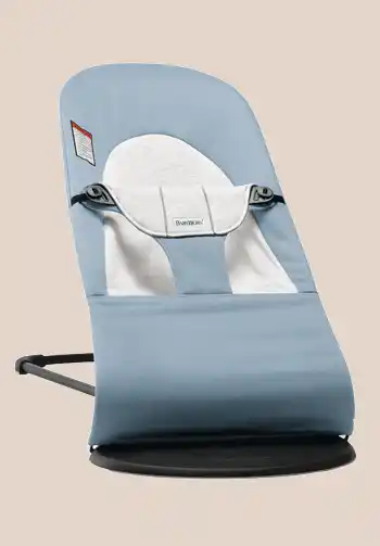 BabyBjorn Bouncer Balance Soft in blue and grey color with sturdy base