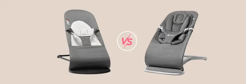 Side-by-side comparison of the BabyBjorn Bouncer Balance Soft and the Ergobaby Evolve 3-in-1 Bouncer, highlighting their design, features, and functionality for parents.