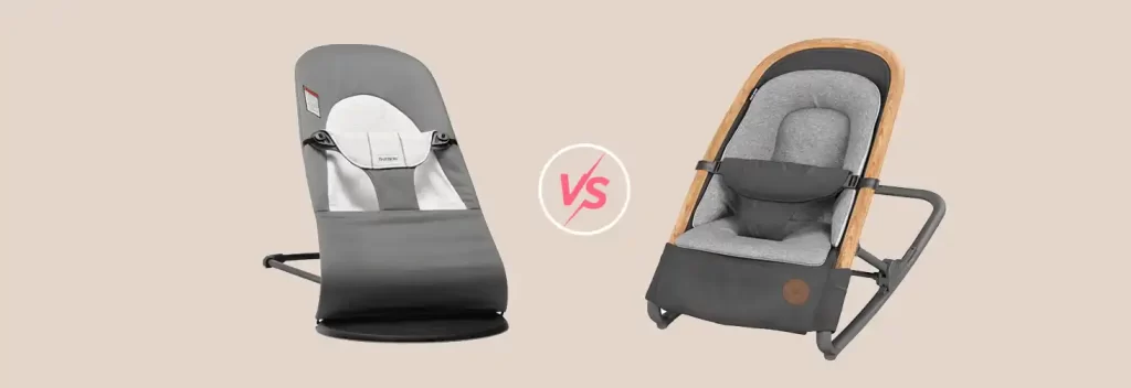 Side-by-side comparison of the BabyBjorn Bouncer Balance Soft and the Maxi-Cosi Kori 2-in-1 Rocker, highlighting their design, features, and functionality for parents.