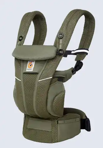 Modern Ergobaby Omni Breeze Baby Carrier in Olive Green Color highlighting its practical features.