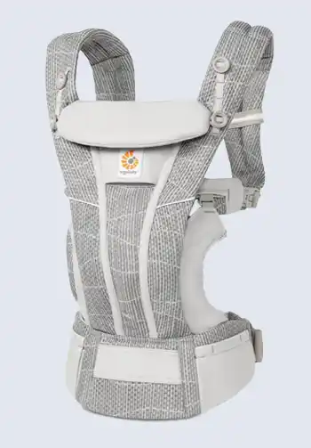 Everyday use Ergobaby Omni Breeze Baby Carrier in wavy gray color with practical storage options.