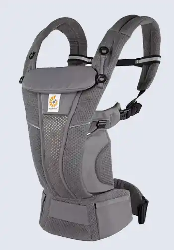 Vibrant Ergobaby Omni Breeze Baby Carrier in Gray showcasing ergonomic and breathable features.