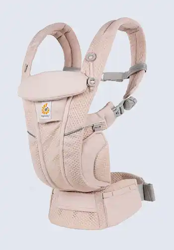 Ergobaby Omni Breeze Baby Carrier in pink quartz color balancing comfort and style.