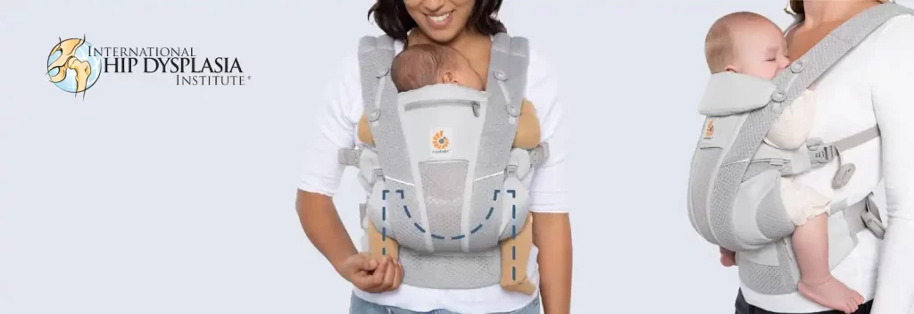 Ergobaby Omni Breeze Baby Carrier showing deep ergonomic seat and back support for healthy hip development.