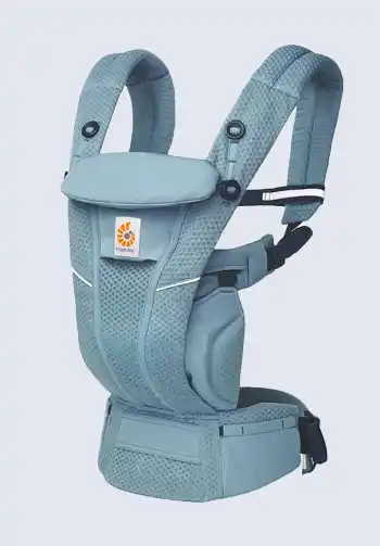 Ergobaby Omni Breeze Baby Carrier in Slate Blue Color with multiple carrying options.