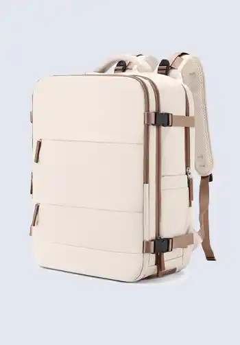 A multi-compartment backpack designed to fit under the seat, ideal for organizing and carrying your personal item packing list essentials.