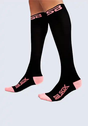 Comfortable compression socks perfect for long flights, providing support and reducing the risk of deep vein thrombosis (DVT).