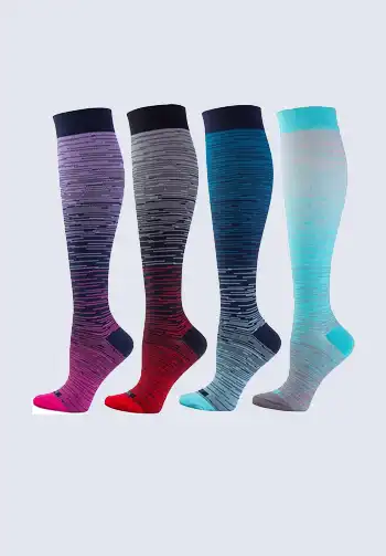 Compression socks designed to enhance in-flight comfort, helping to prevent leg fatigue and swelling while traveling by plane.