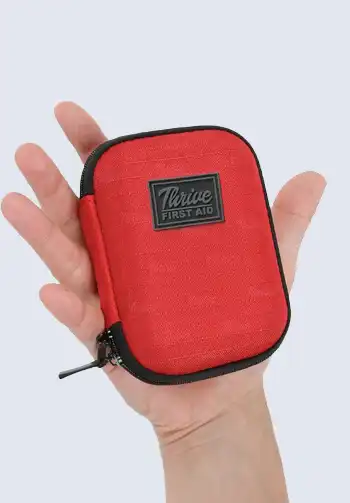 A travel-sized first aid kit, equipped with essential supplies like band-aids and antiseptic wipes, ensuring you're prepared for minor injuries while traveling.