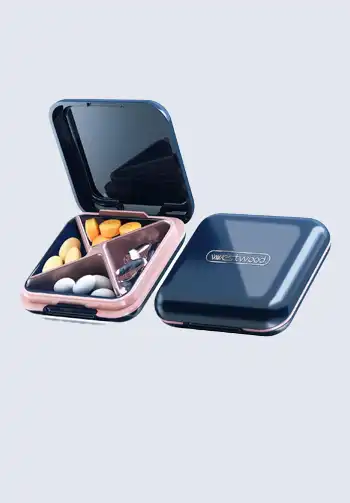 A travel-friendly pill case, providing a convenient way to carry and organize your medications while on the go.