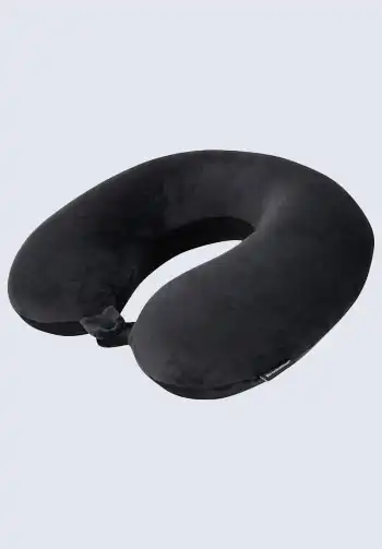 A comfortable neck pillow designed for airplane travel, providing essential support for a restful journey.

