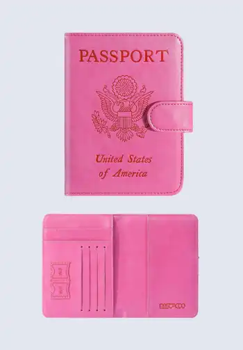 A pink budget-friendly passport holder, combining affordability and style for travelers who love a touch of color.