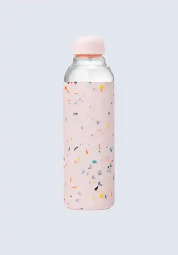 A reusable water bottle, perfect for long flights, ensuring you stay hydrated throughout your journey.