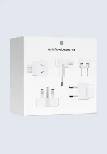 An all-in-one international travel plug adapter, designed to work with power outlets in multiple countries, providing a convenient solution for travelers.