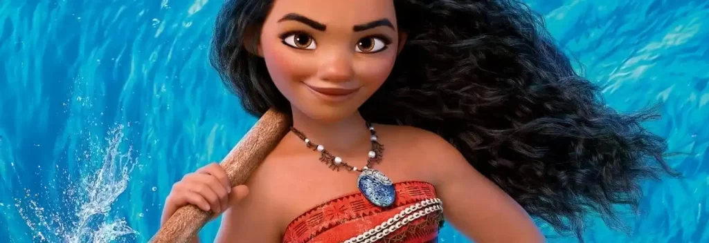 Moana proudly wearing the Heart of Te Fiti necklace, symbolizing her journey and connection to the ocean