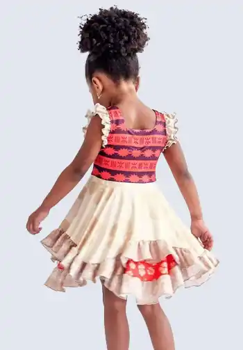 A beautiful Moana dress-up outfit for girls, featuring the iconic red and tan design, perfect for Halloween and costume parties.