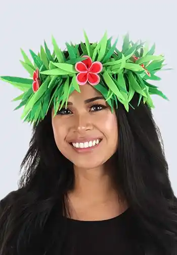 A vibrant Moana flower crown designed for adults, featuring colorful and realistic flowers, perfect for completing a Moana costume.