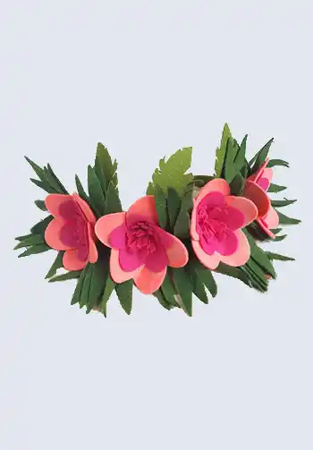  A beautifully crafted Moana flower crown suitable for both adults and kids, with a mix of tropical flowers and greenery, ideal for a DIY Moana costume.