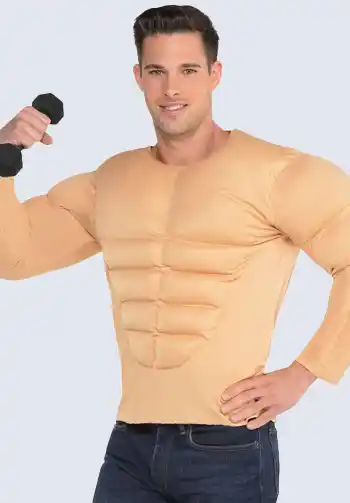 An adult-sized muscle shirt designed for a Maui Halloween costume, featuring detailed muscle definition to enhance the look.