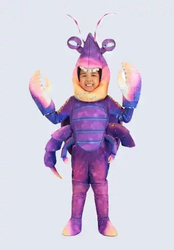 A fun and colorful full-body Tamatoa costume for kids, complete with shiny, treasure-covered details, ideal for a Moana-themed Halloween.