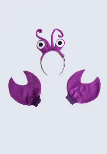 A Tamatoa costume set including a headband with crab eyes and claw hand accessories, suitable for both kids and adults, perfect for adding a touch of Tamatoa to any Moana-themed Halloween outfit.