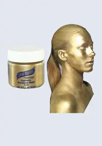 Stunning gold glittery face makeup, perfect for adding a touch of sparkle to your Halloween costume.

