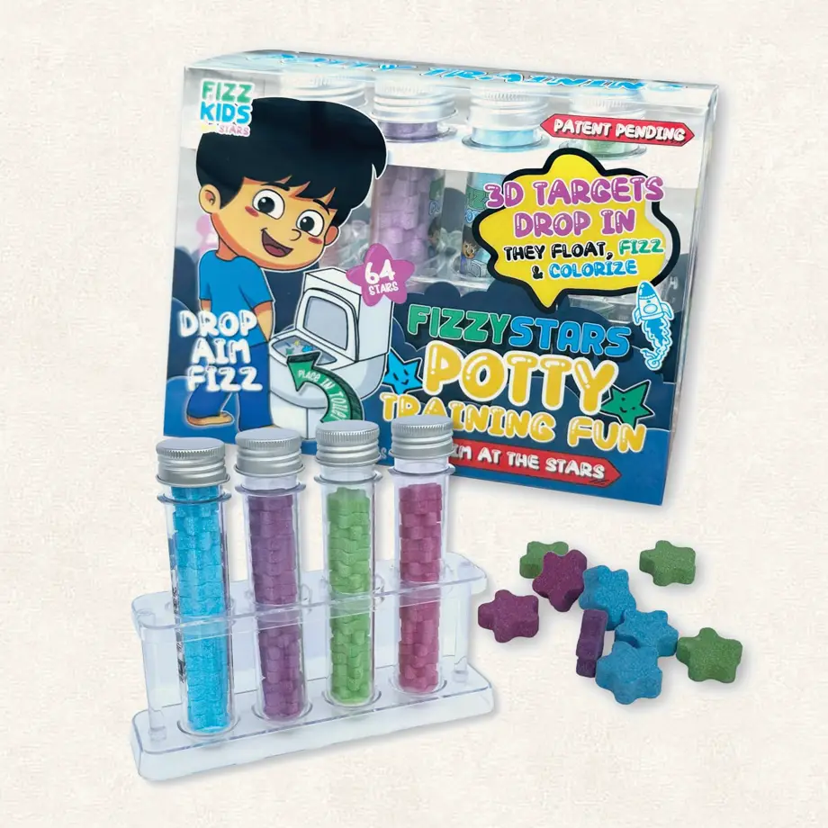 Fizzy Stars Potty Training Fun, colorful fizzing tablets for engaging potty time, ideal for Potty Training Rewards Ideas.