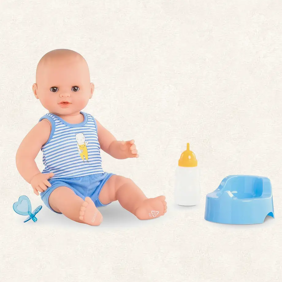 Potty training doll with a blue potty and bottle, perfect for Potty Training Rewards Ideas.