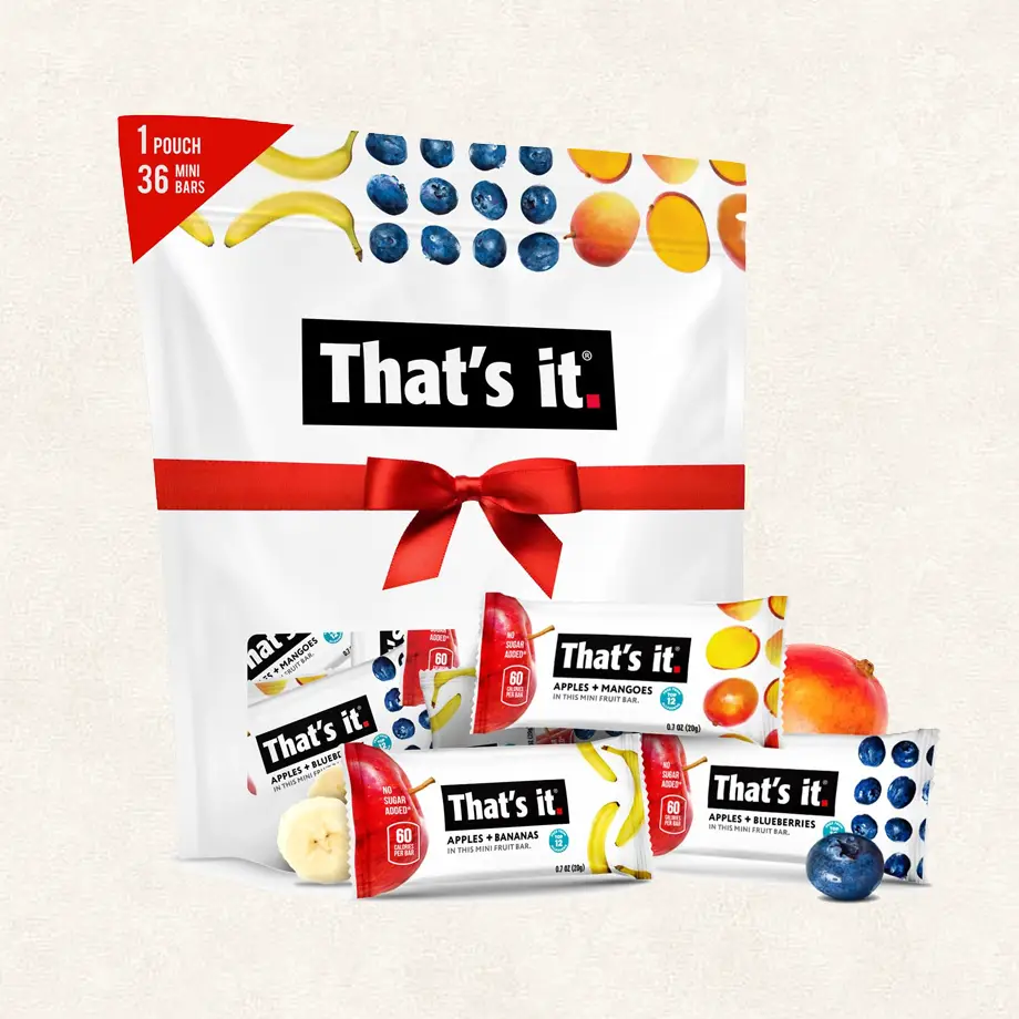 Variety pack of That's it mini fruit bars, a healthy option for Potty Training Rewards Ideas.