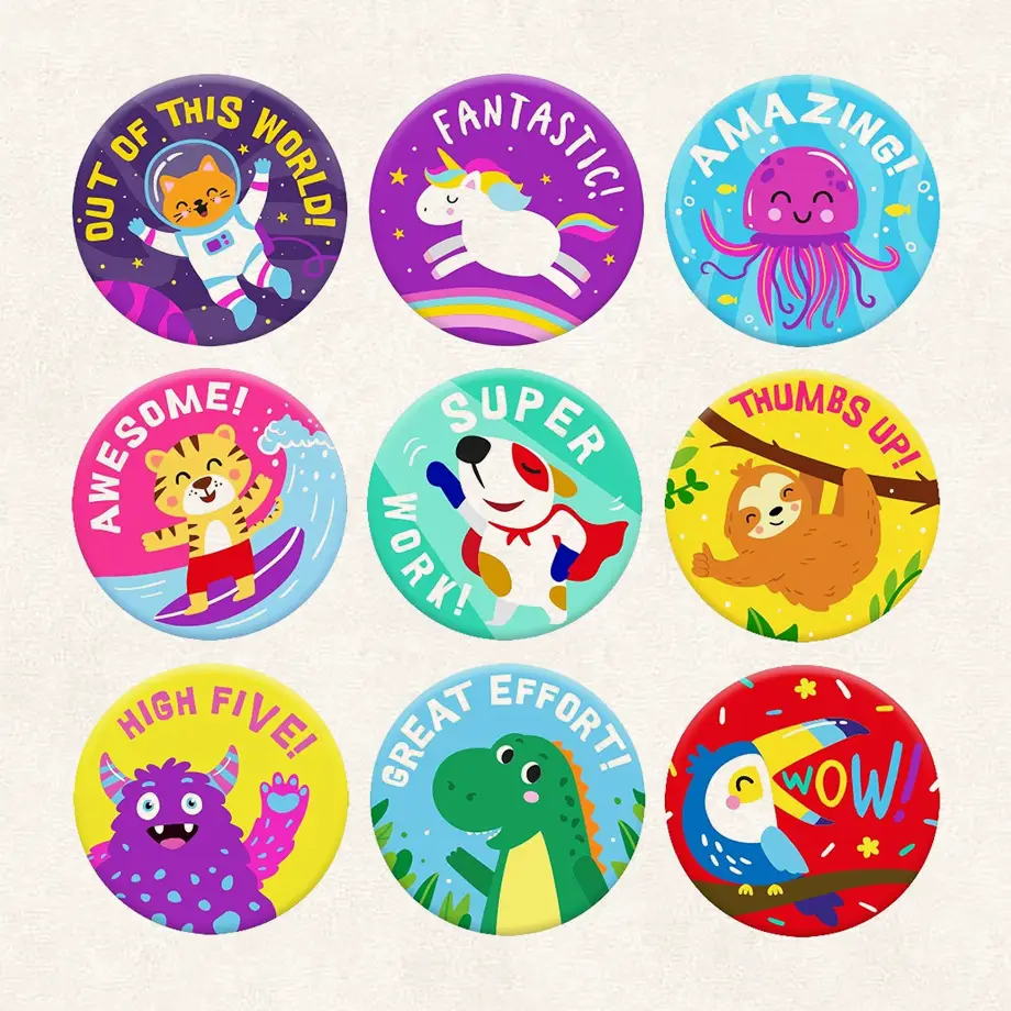 Variety of vibrant stickers with encouraging phrases, ideal for Potty Training Rewards Ideas.