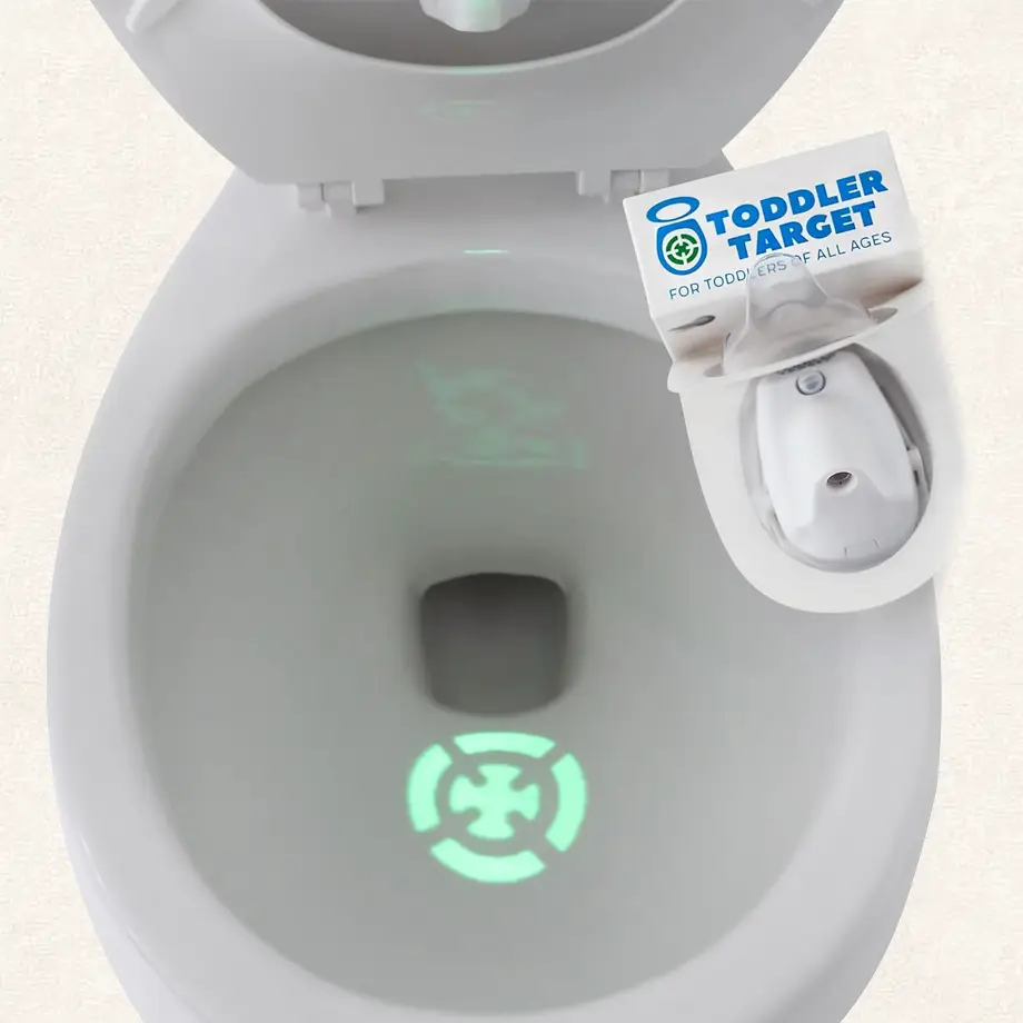 Toddler Target light projector for potty training, displaying a target in the toilet, ideal for Potty Training Rewards Ideas.