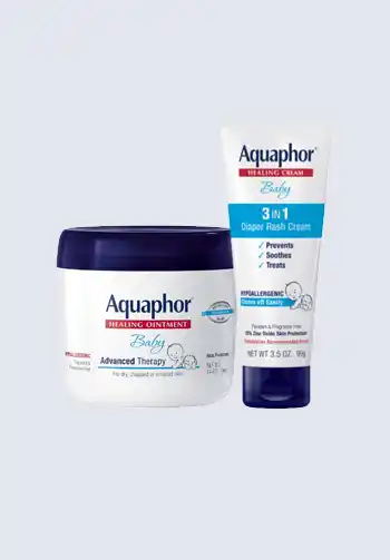 A set of Aquaphor Baby Healing Ointment and 3-in-1 Diaper Rash Cream, ideal for soothing and protecting your baby's skin, perfect for your diaper bag.