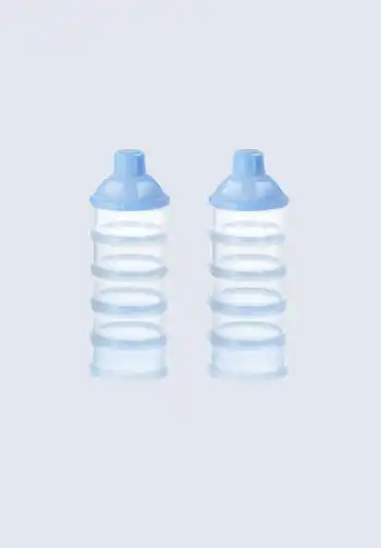 A set of collapsible silicone baby bottles with blue caps, designed for compact storage and easy cleaning, perfect for your diaper bag.