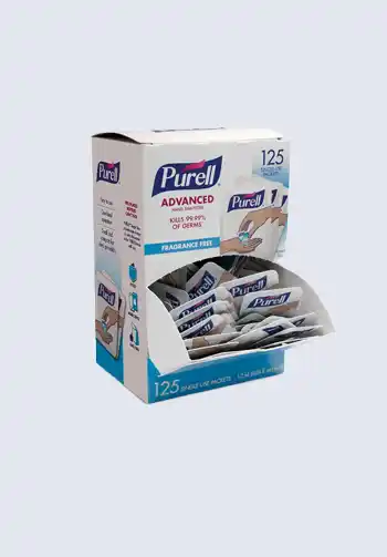 A box of Purell hand sanitizer wipes, providing convenient and portable cleaning solutions, perfect for your diaper bag.