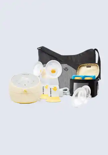 The Medela Pump in Style advanced breast pump set, designed for effective and convenient milk expression, making it a necessary addition to a hospital bag for delivery list.