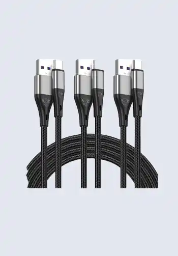 A set of nylon braided USB charging cables, offering strength and flexibility, an essential item for a hospital bag list for birth to ensure continuous device usage.