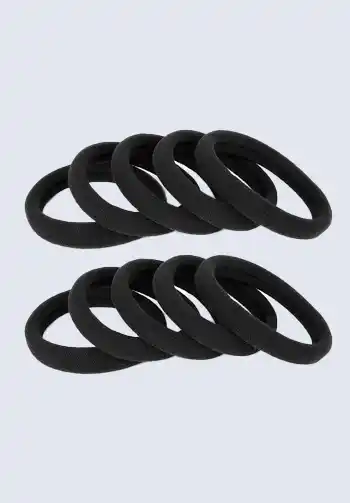 A set of black elastic hair bands, ideal for securing hair during labor and delivery, essential for a hospital bag for labor.