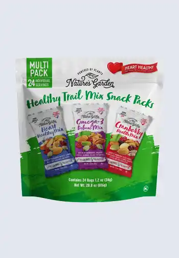 A multipack of healthy trail mix snack packs, offering a variety of nuts and dried fruits, a must-have for a hospital bag for mom to maintain energy during labor.