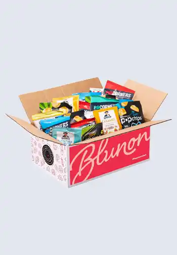 A Blunon snack box filled with assorted snacks, perfect for quick and convenient nourishment during labor, essential for a hospital bag for labor.