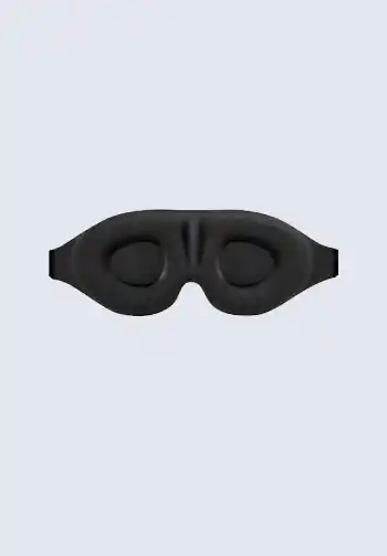 A black sleep mask with eye holes, perfect for optimal comfort and breathability during hospital stays. Essential for getting rest between nurse visits.