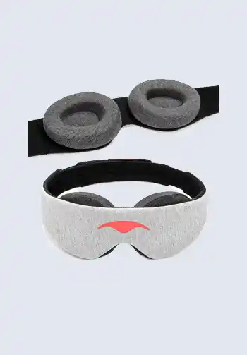 A gray cushioned sleep mask, designed for maximum comfort and light blocking, helping you sleep better in the hospital. A must-have on your hospital bag checklist.