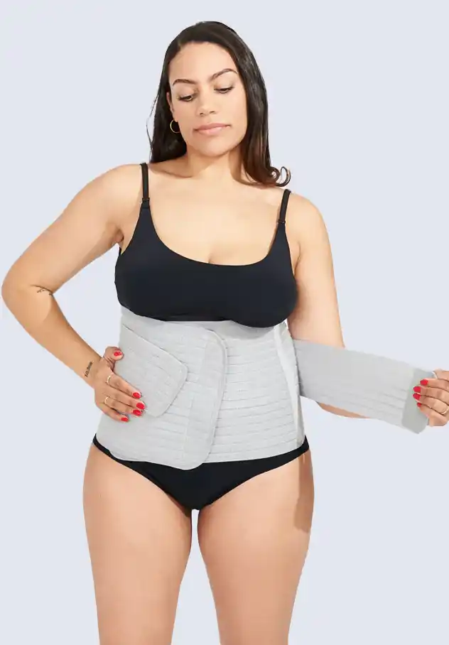 Bodily postpartum abdominal binder, providing support and compression for postpartum recovery.