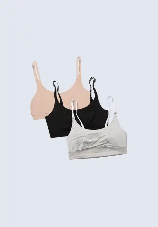 Bodily nursing bras, designed for comfort and support during breastfeeding, an essential item to add to the Bodily postpartum essentials kit.