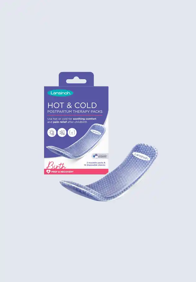 Lansinoh hot & cold postpartum therapy packs, providing soothing comfort and pain relief, an essential component of the Lansinoh postpartum essentials kit.