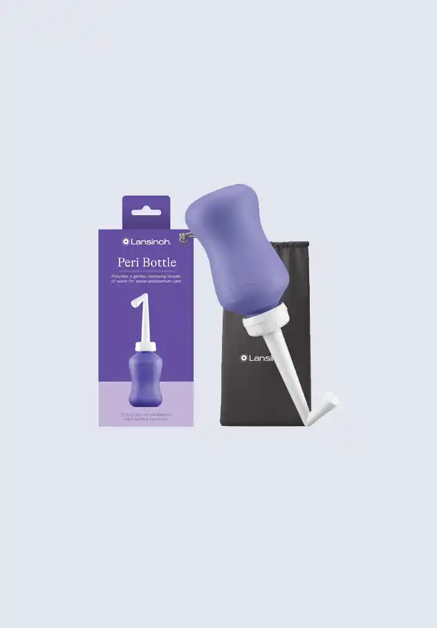 Lansinoh peri bottle, designed for gentle postpartum cleansing, an essential item for new moms included in the Lansinoh postpartum essentials kit.