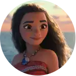 Moana standing confidently in her iconic red crop top and tan skirt, holding her magical oar, symbolizing her adventurous spirit.