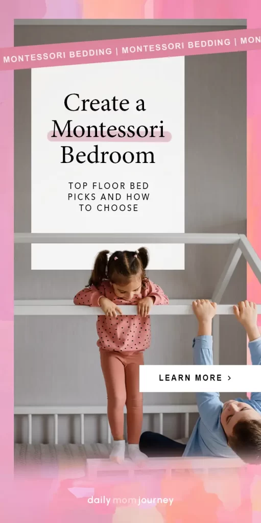 Two children playing on a Montessori floor bed frame, showcasing ideas for creating a Montessori bedroom with the best floor bed options and tips on how to choose.