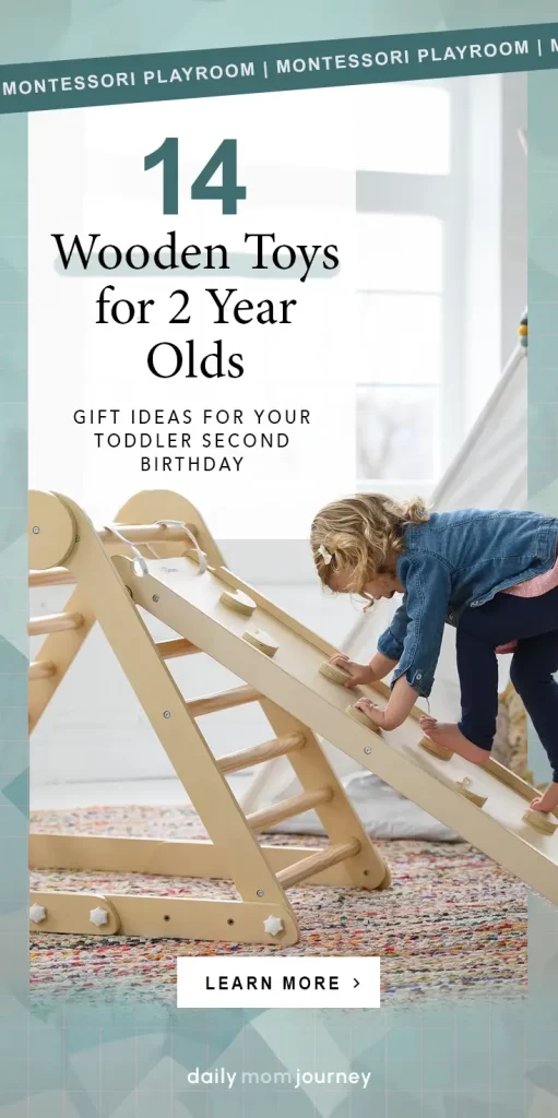 A toddler girl climbing a Pikler triangle, a perfect Montessori toy for Christmas gifts to enhance physical development and creativity.