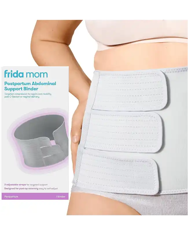 Frida Mom Postpartum Abdominal Support Binder, essential for c-section recovery products, providing targeted compression and support.